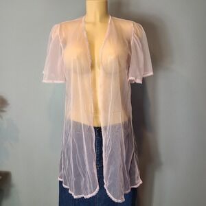 Vtg Jill‎ Andrea Of New York Sheer Pink Lace Lingerie Topper Peignor 70s Dainty